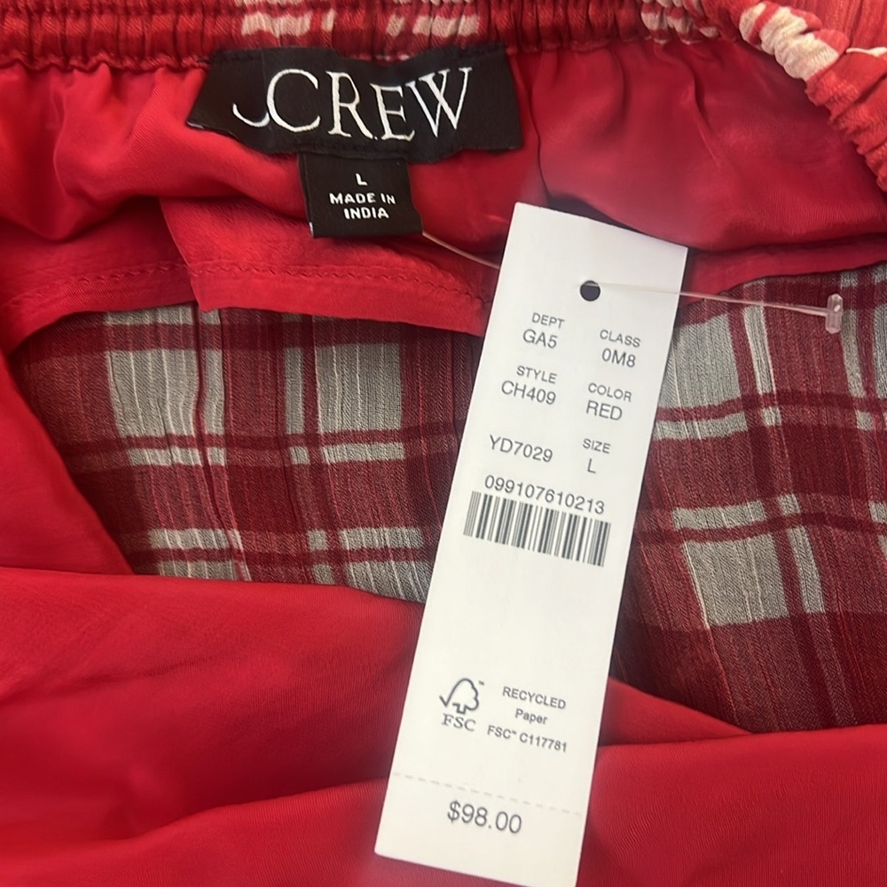 NWT J Crew red check chiffon knee length skirt - Picture 8 of 8
